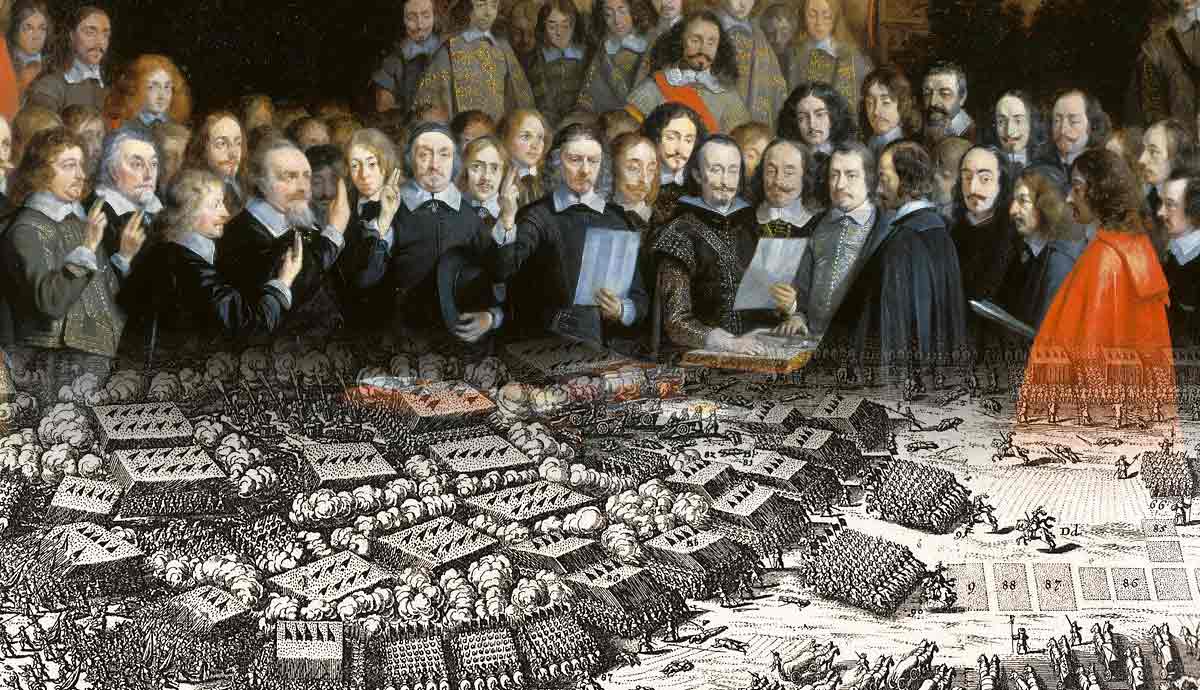 Ratification of the Peace of Münster above historical battle map