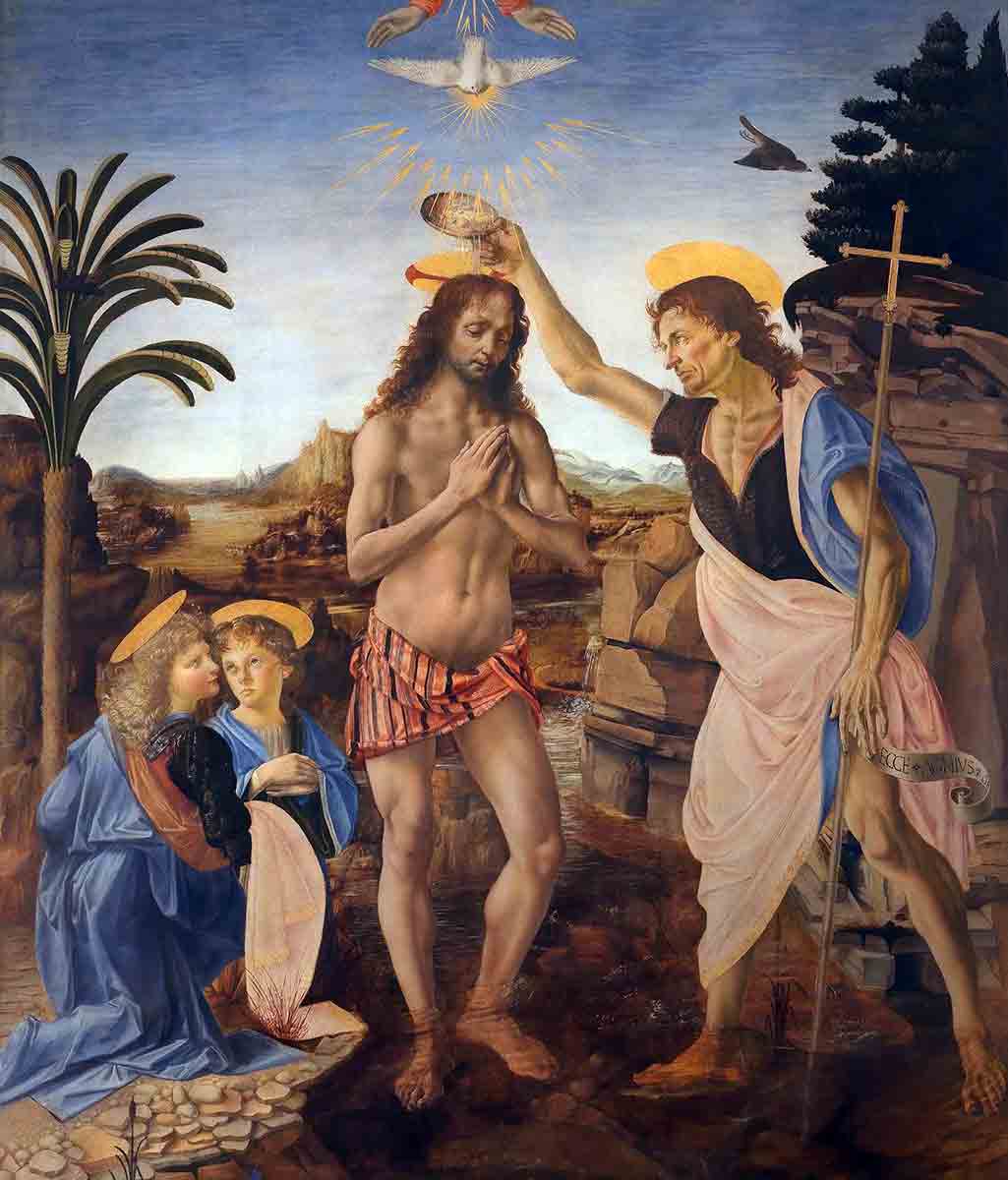 verrochio leonardo vinci baptist christ painting