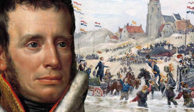 Portrait of William I and A painting of William I’s arrival on Scheveningen Beach