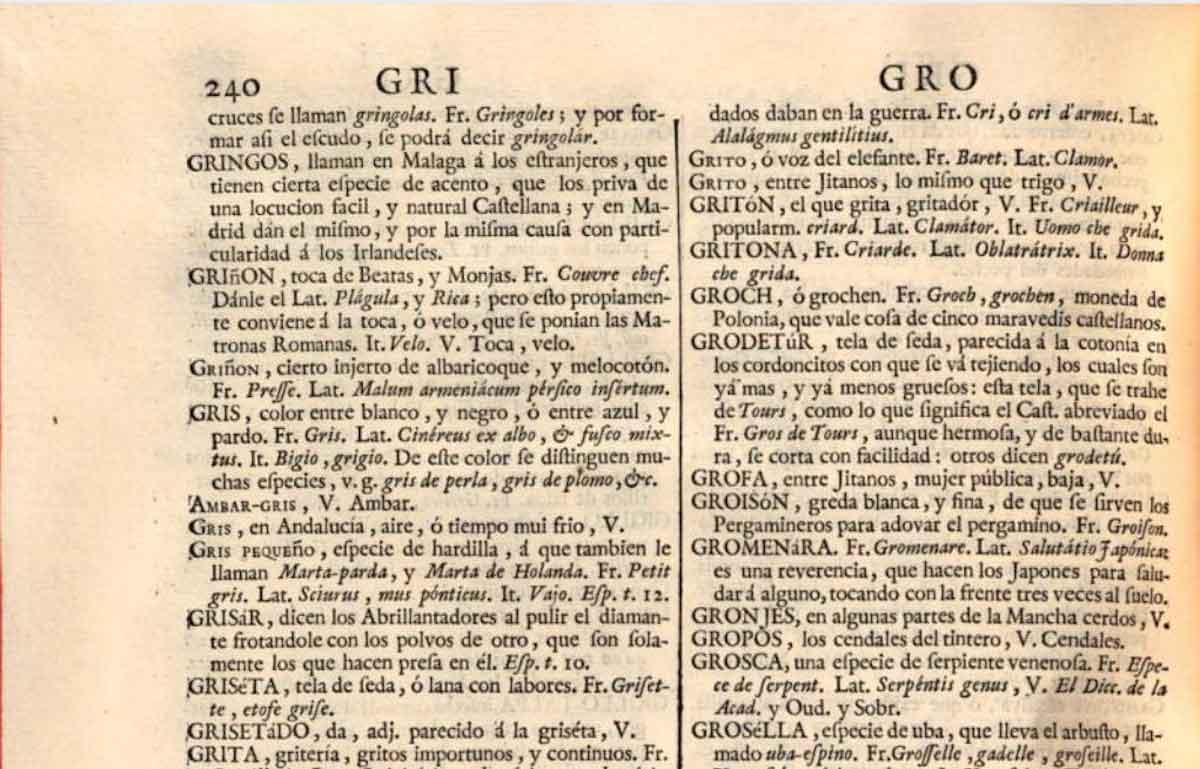 18th century dictionary gringo