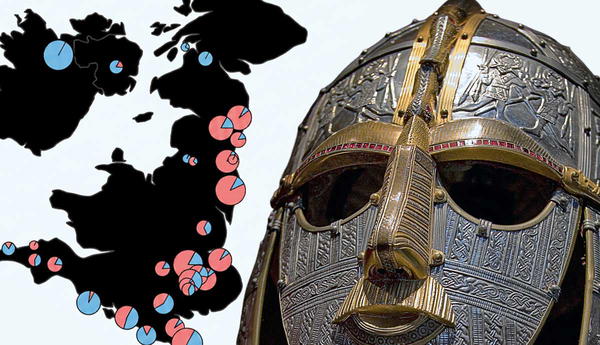Sutton Hoo helmet beside map