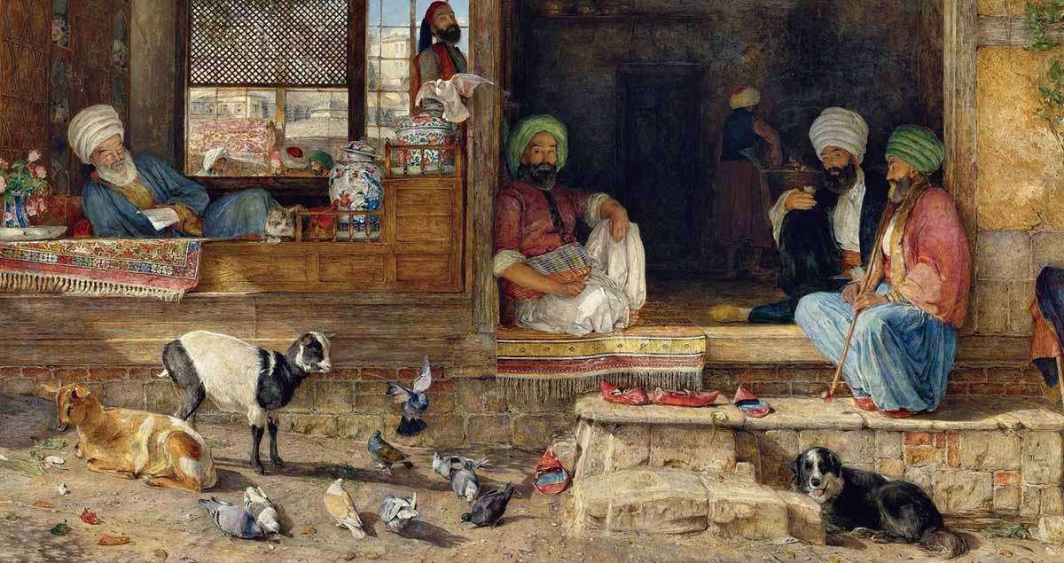 animals outside kibab shop with ottoman men