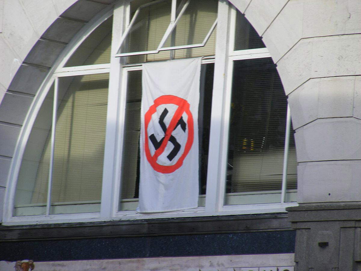 anti nazi flag hanging