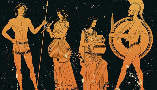 Ancient Greek figures in pottery style