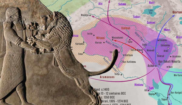 Assyrian relief and map of Mesopotamia