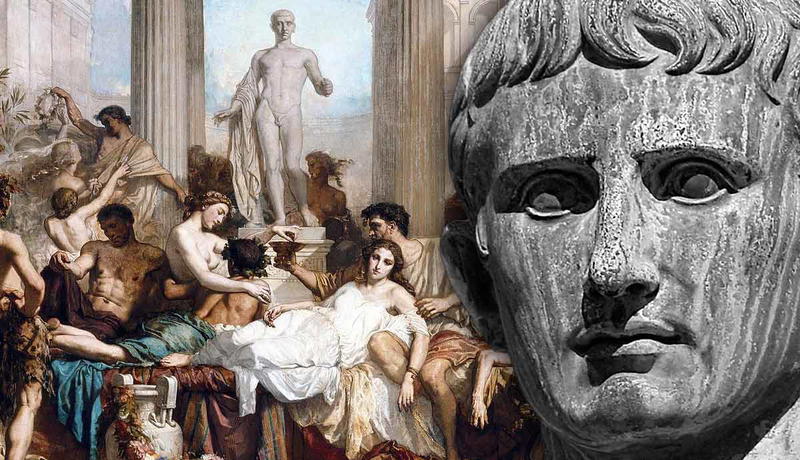 Augustus statue over Thomas Couture painting