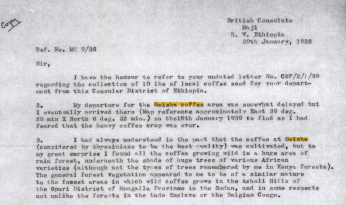 british letter catie costa rica geisha coffee 1936