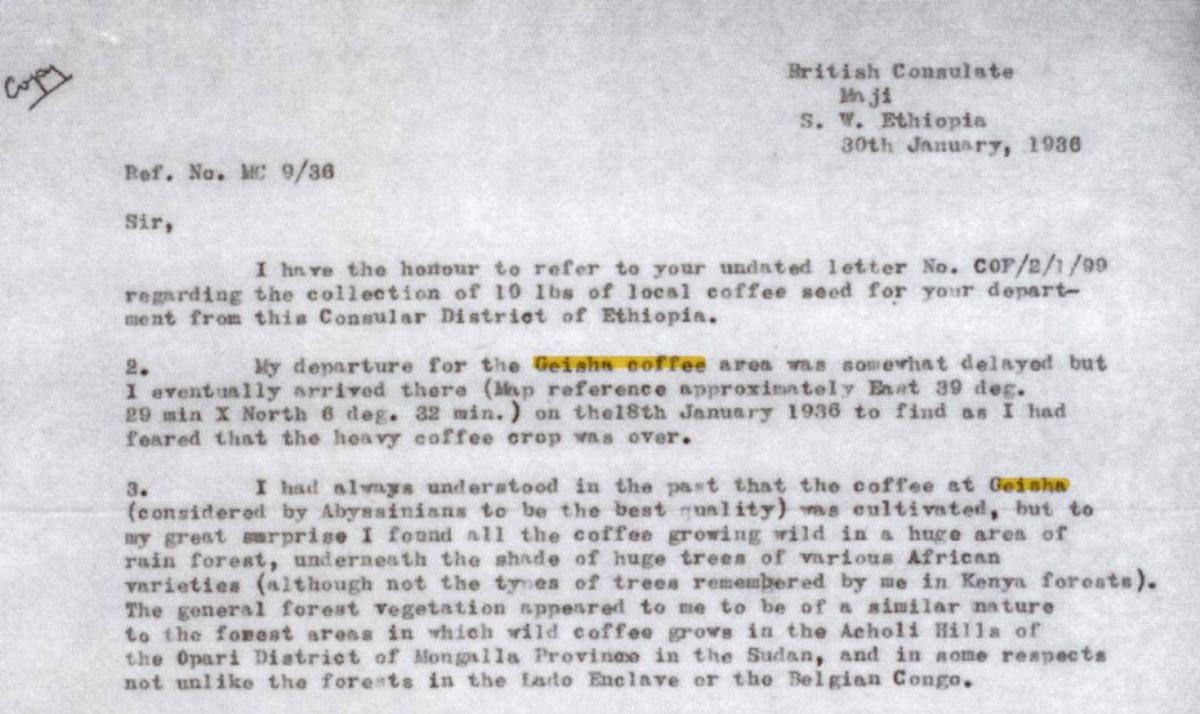 british letter catie costa rica geisha coffee 1936