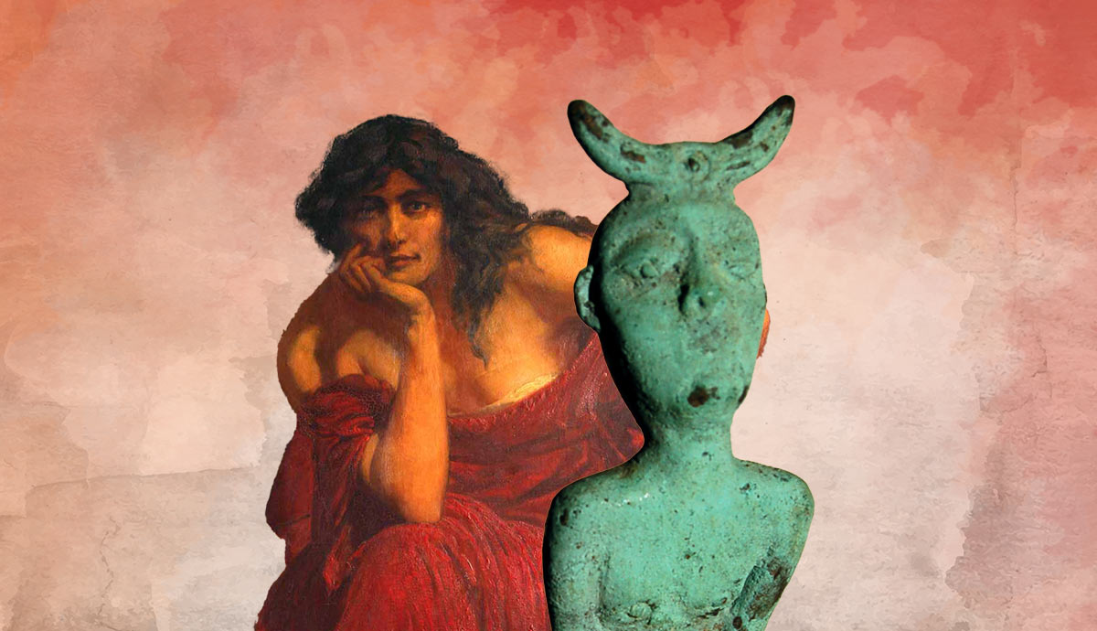Painting of woman and horned figurine