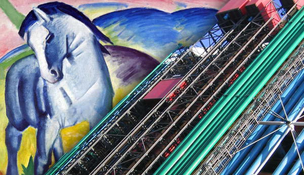 Blue horse painting beside centre pompidou