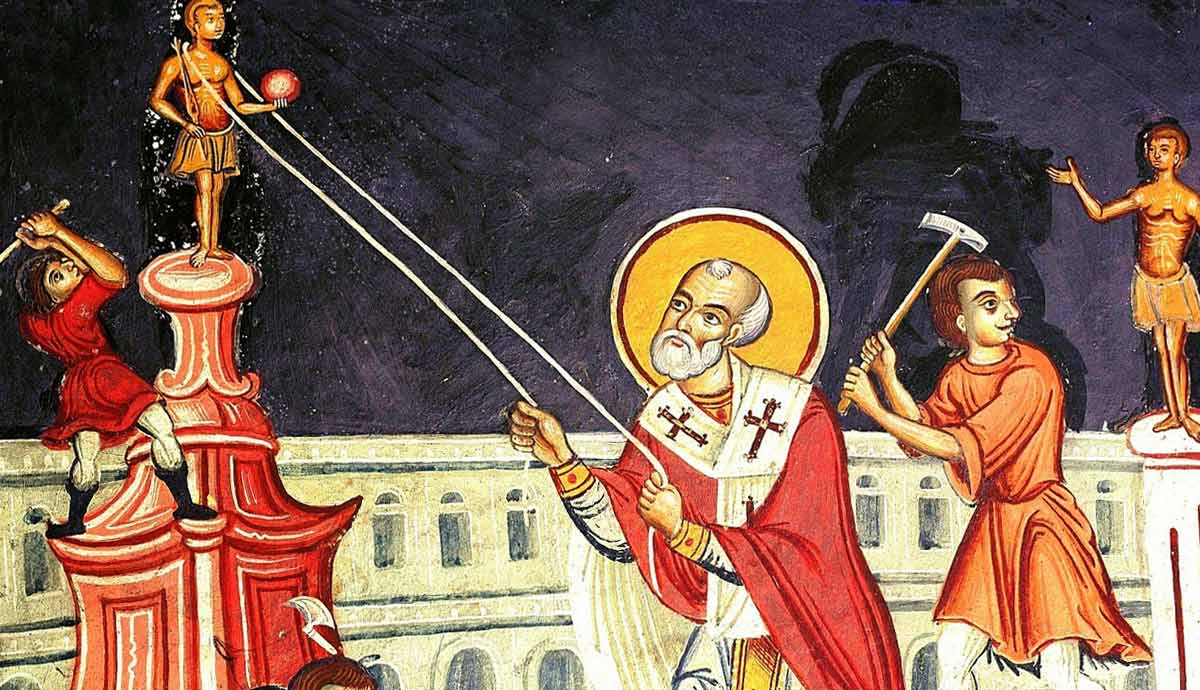 christian Saint destroying a pagan idol