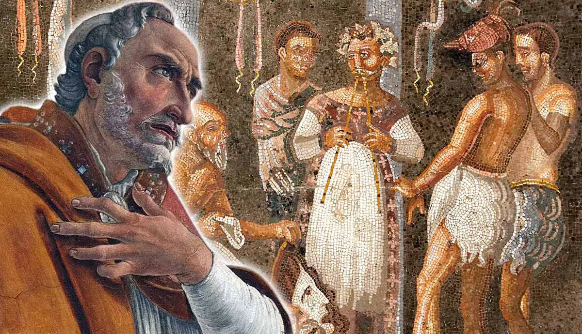 Ancient mosaic and St. Augustine by Botticelli