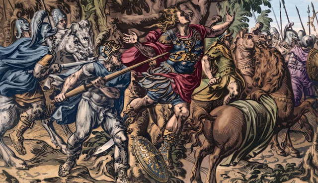 colorized image of joab killing absalom