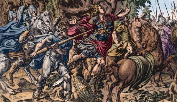 colorized image of joab killing absalom