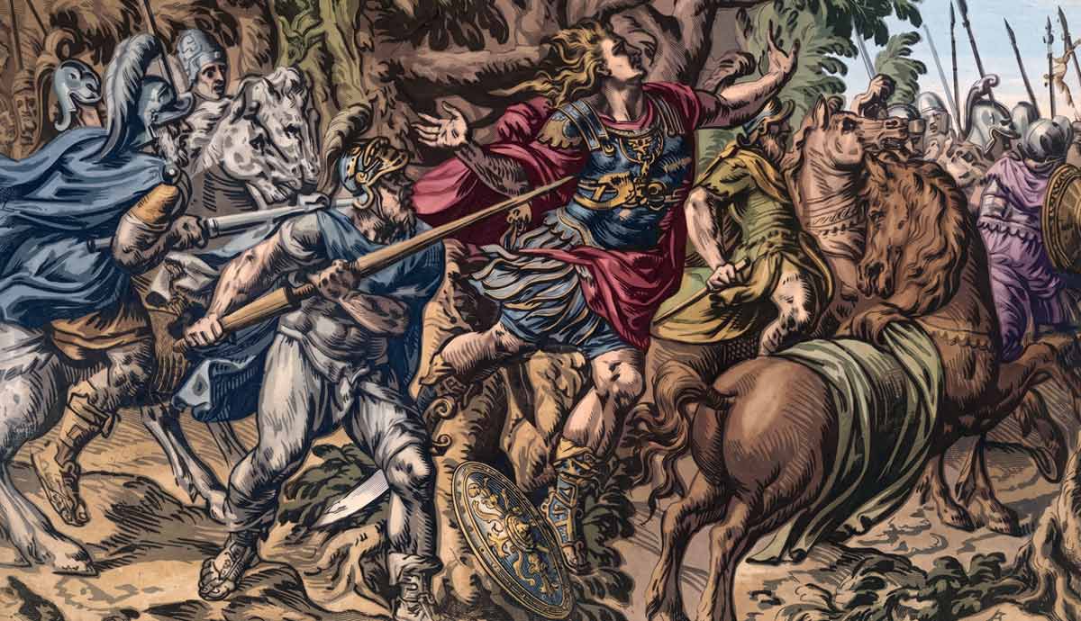 colorized image of joab killing absalom