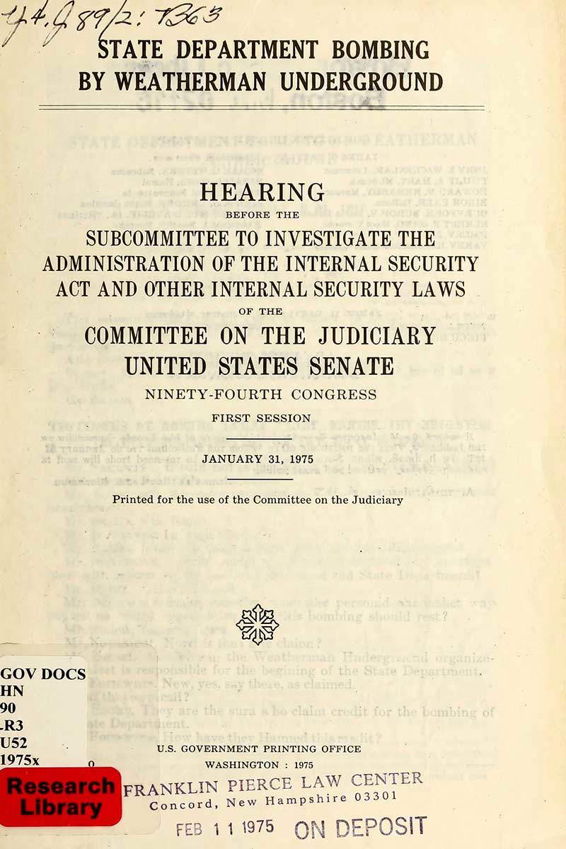 congress hearings weathermen