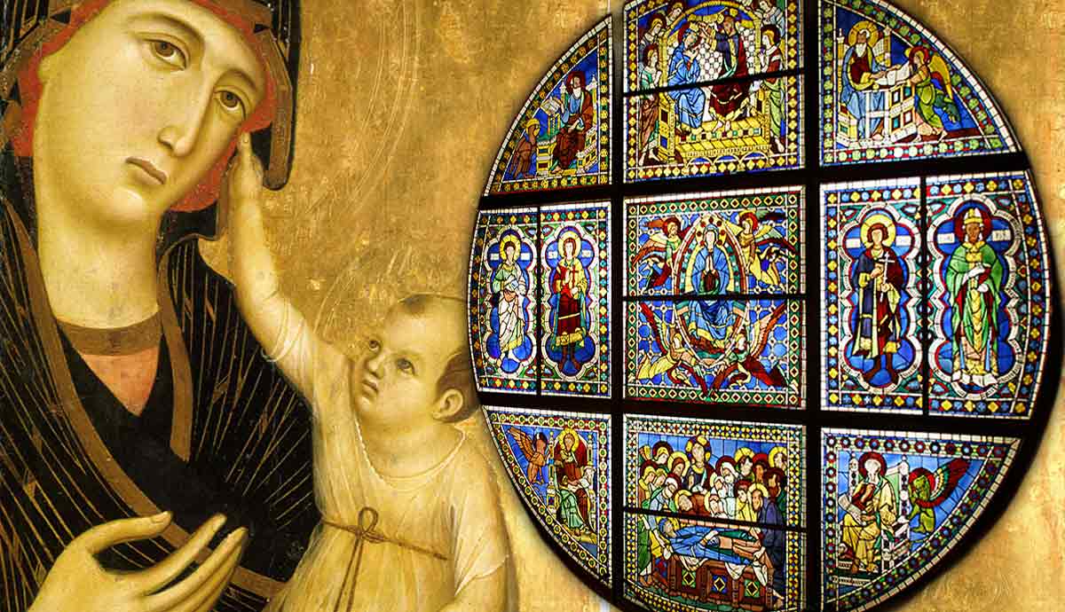 Madonna and Child with stained glass