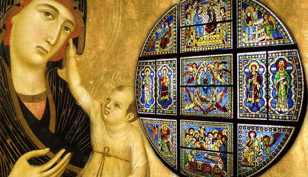 Madonna and Child with stained glass