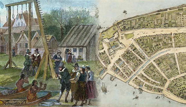 Dutch merchants trading with Native tribes in New Amsterdam with new amsterdam castello plan