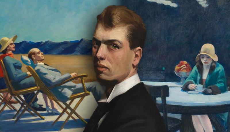 Edward Hopper self-portrait with his paintings