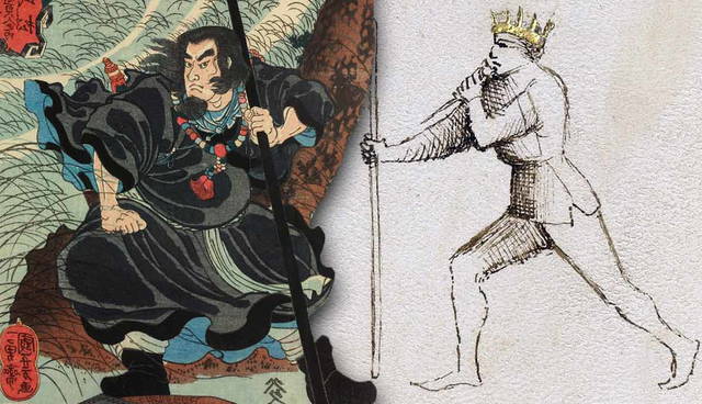 Japanese ukiyo-e warrior and crowned sketch