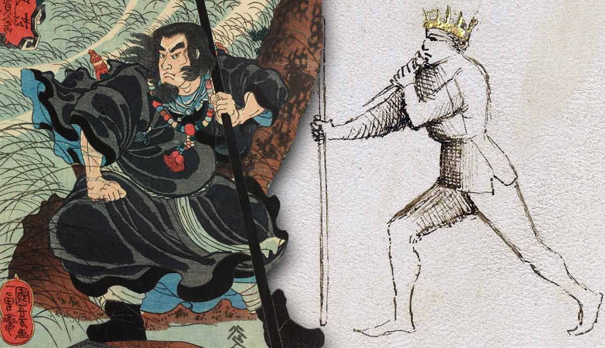 Japanese ukiyo-e warrior and crowned sketch