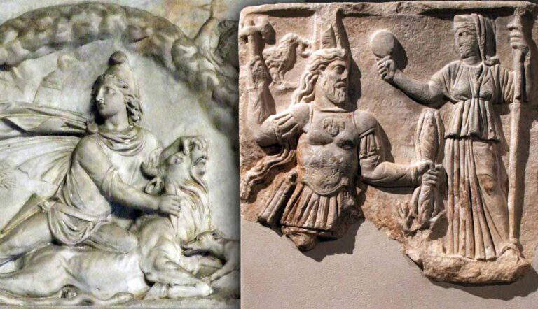 Ancient reliefs of Mithras and Jupiter Dolichenus