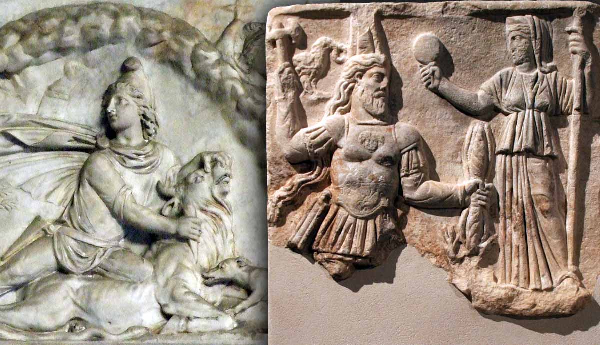 Ancient reliefs of Mithras and Jupiter Dolichenus