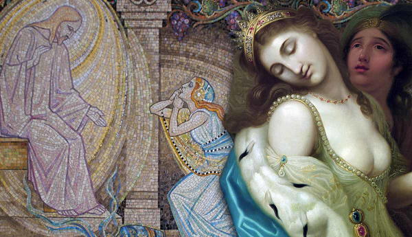 Esther before Ahasuerus with Mary Magdalene and Jesus, mosaic