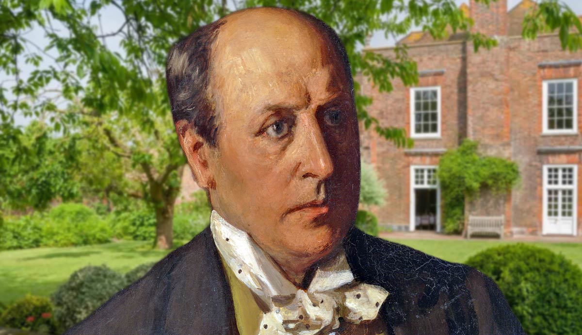 Portrait of Henry James before a manor