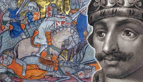 Medieval battle scene with a portrait