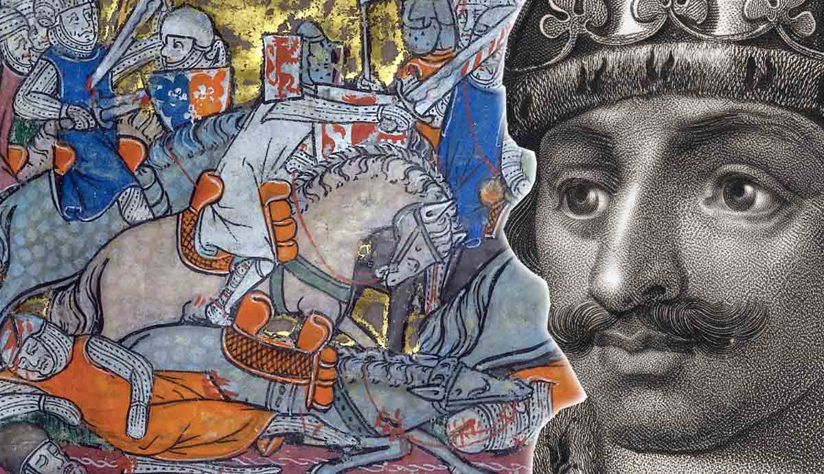 Medieval battle scene with a portrait