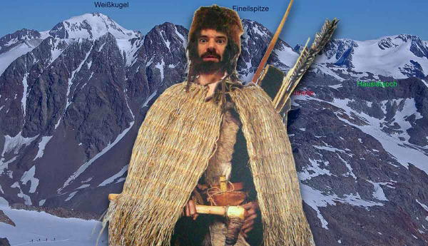 Reconstruction of Ötzi the Iceman with ozti iceman findspot