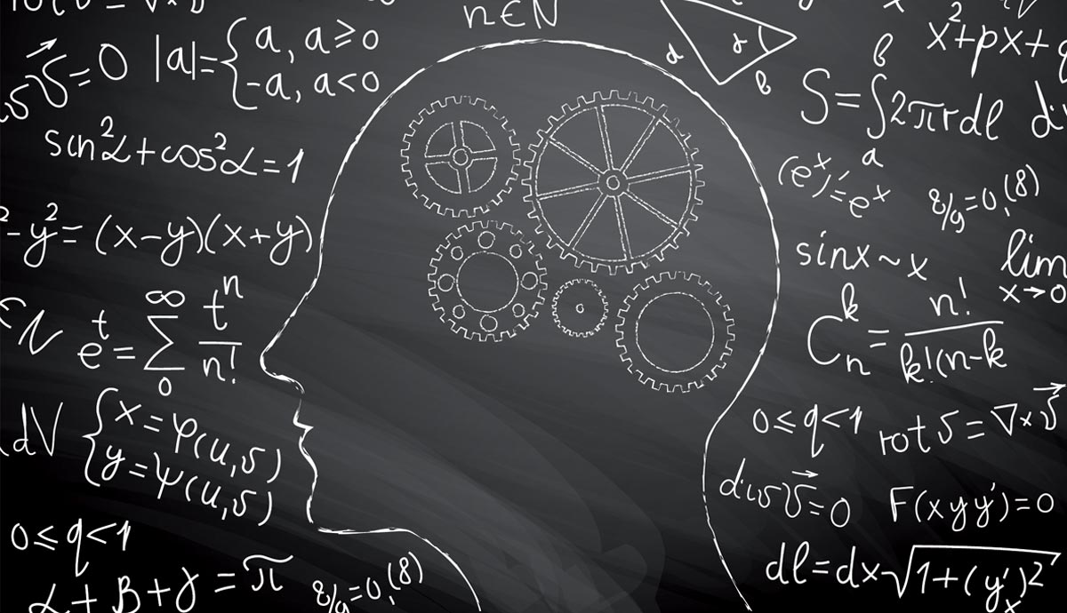 illustration of head with gears and math formulas