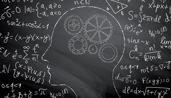 illustration of head with gears and math formulas