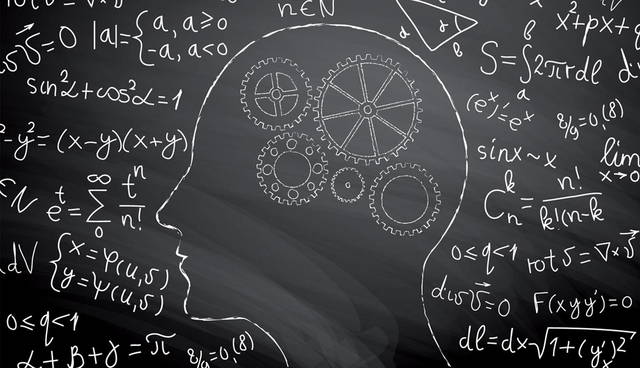 illustration of head with gears and math formulas