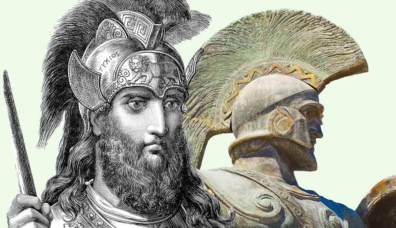 Leonidas illustration beside his Spartan statue