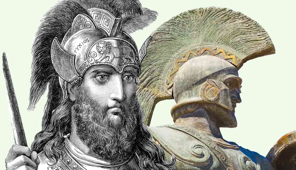Leonidas illustration beside his Spartan statue