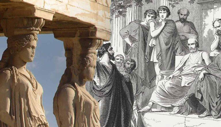 Ancient Greek figures and Caryatid statues