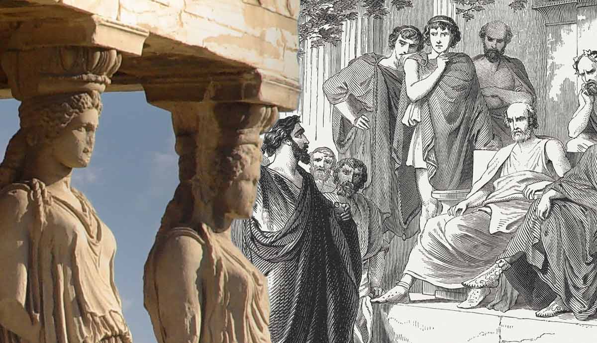 Ancient Greek figures and Caryatid statues