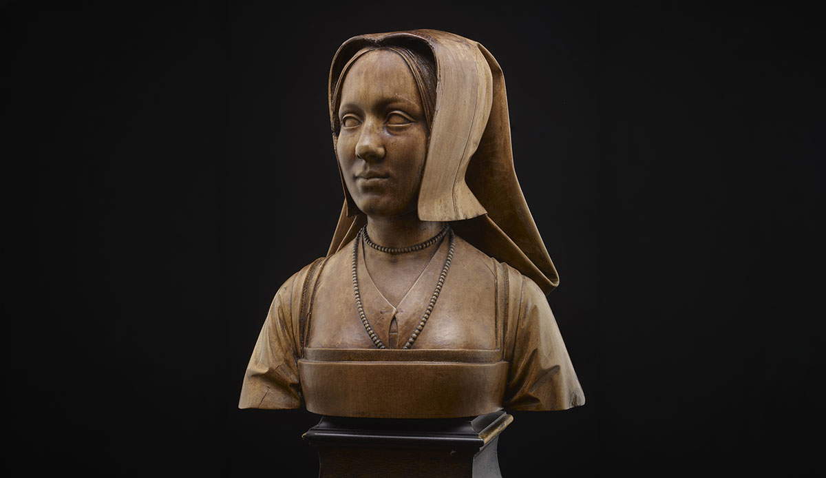 margaret austria bust wood sculpture