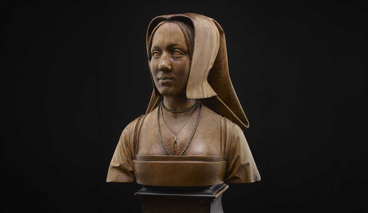 margaret austria bust wood sculpture