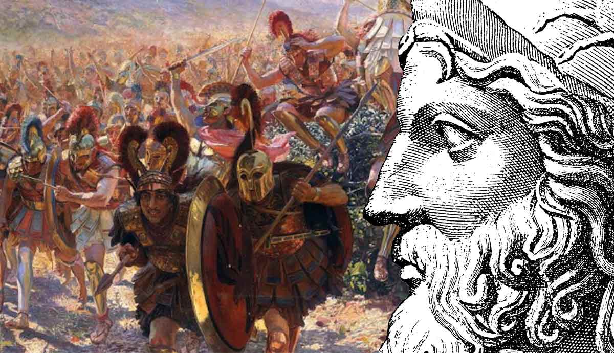 Greek soldiers in battle beside general