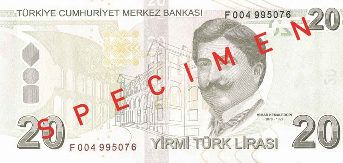 mimar kemaleddin turkish banknote 20 lira 2