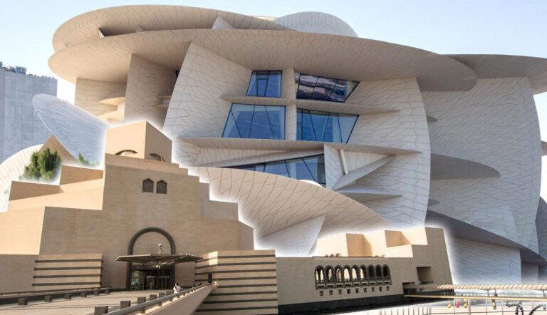 national museum of qatar with frontal view museum islamic art