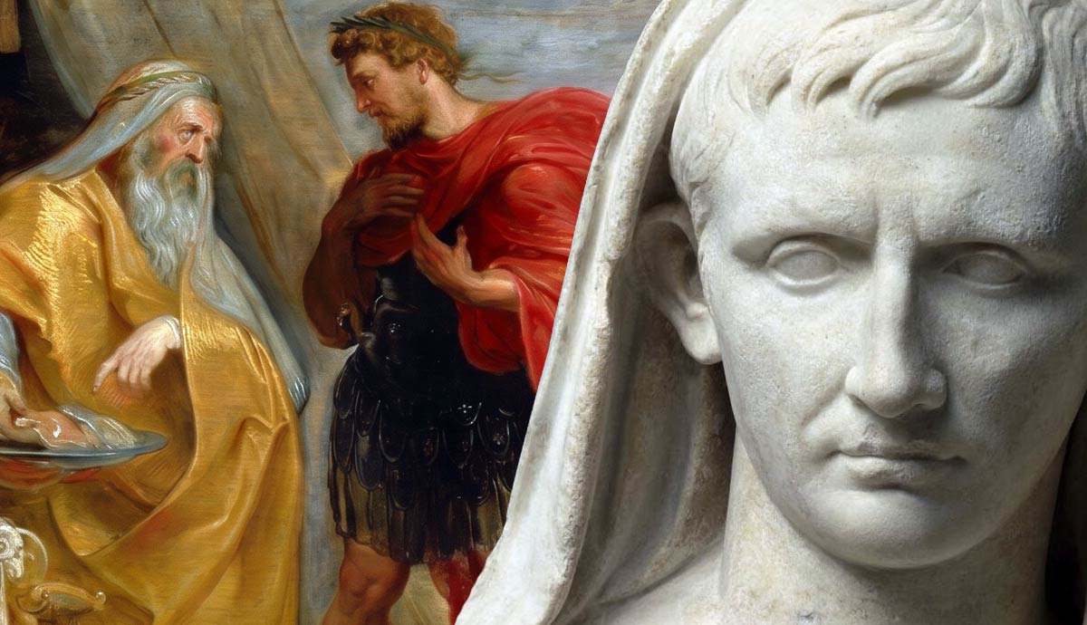 Roman bust overlaid on classical painting