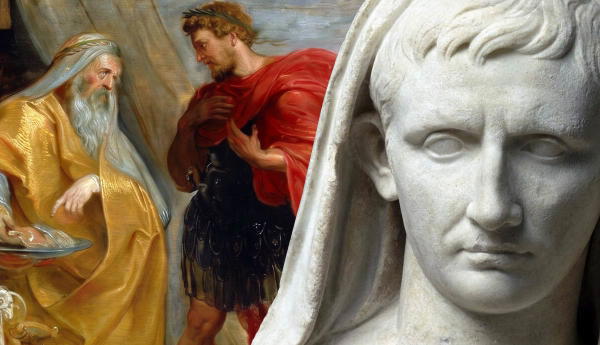 Roman bust overlaid on classical painting