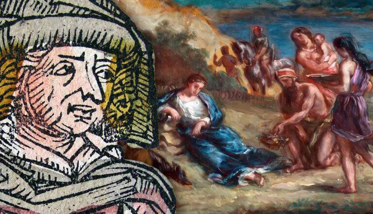 depiction of Ovid superimposed on classical painting