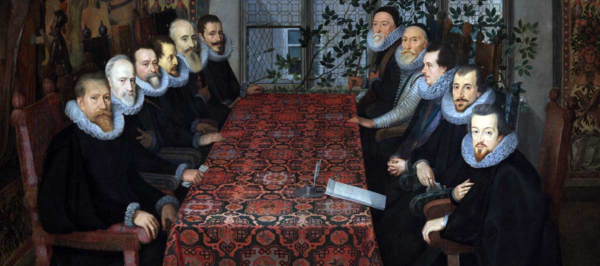 painting english politicians sitting around ottoman rug
