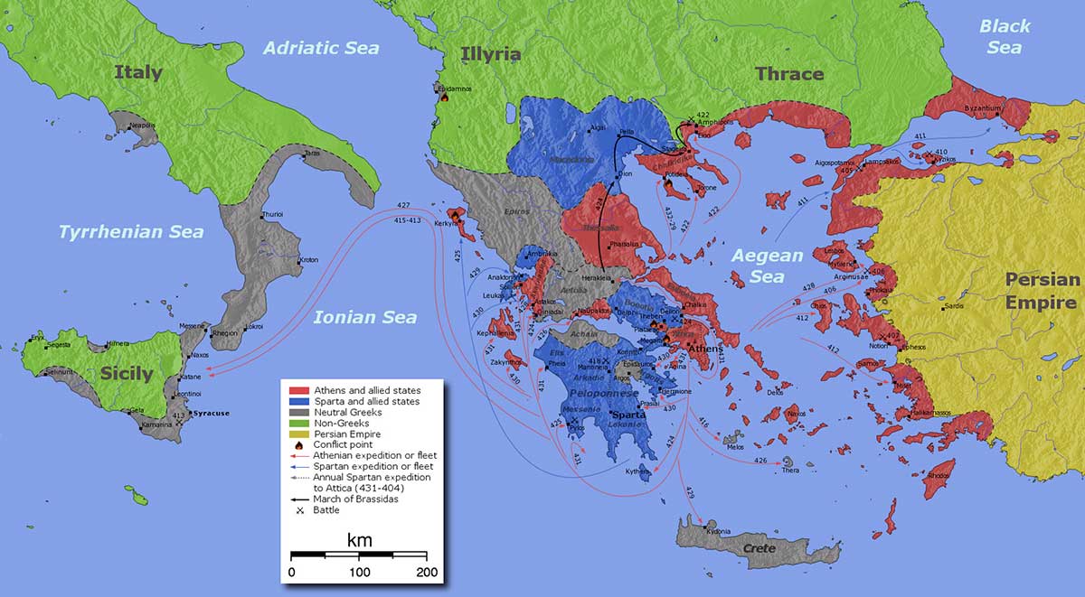 peloponnesian war dates battles map
